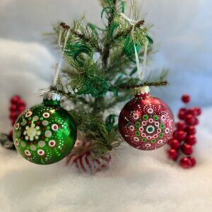 Unique Hand Painted & Sealed Christmas ornaments, glass SET of 2